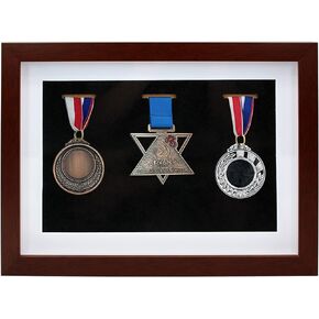 Medal Display Shadow Box Frame, 3 Medals Display Case, 3D Wooden Medal Box Frame for Runners Marathon Triathlon Soccer Gymnastics All Sports Medals Award Insignia (Walnut Finish, A4)
