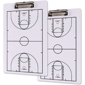 Jucoan 2 Pack Basketball Coach Clipboard, 13-3/4 x 8-3/4 Inch Dry Erase Coaching Board, Double-Sided Full and Haft Court Marker Tactic Board, Coaching Equipment for School Sports Training, Game Plan
