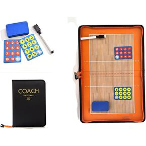 Volleyball Coach Board with Magnetic Pieces and Dry Erase Marker - Leather Magnetic Tactic Board Foldable Strategy Coaching Clipboard