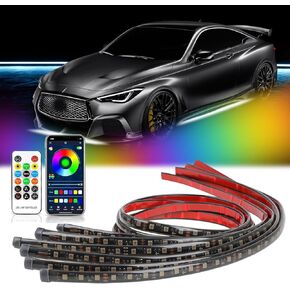 6pcs RGB+IC Dreamcolor Underglow Light Kit, 256 Chasing Modes Underglow Kit for Car, Truck, with APP&RF Remote Control,Upgrade Underglow Lights with Braking Turn Signal Reverse Function