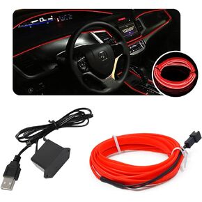 Miytsya EL Wire Interior Car LED Strip Lights, USB Auto Neon Light Strip with Sewing Edge, 16.4FT Neon Light 5V with Fuse Protection, Car Ambient Lighting Kits (Blue)