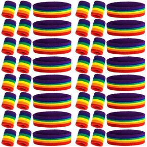 Canlierr 48 Pcs Football Sweatbands Bulk for Men Women Striped Sweatband Set, Include 16 Headband and 32 Wristbands Sports Neon Accessories for 80's Costume Party Athletic Gym