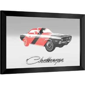 Dodge Challenger Stripes 2 Black Framed Bar Mirror, Red