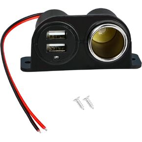 RIIEYOCA 12V USB Cigarette Lighter Socket, Cigarette Lighter Splitter Dual USB Outlet, with Cigarette Lighter Cover and Cable Bare Wire, for Car, Truck, RV, Phone, USB Port, etc