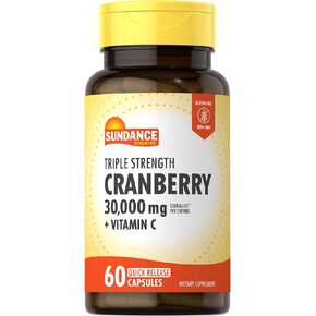 Triple Strength Cranberry 30000mg with Vitamin C | 60 Capsules | Non-GMO and Gluten Free Supplement | by Sundance