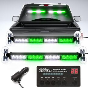 BooYu 2 in 1 Traffic Advisor Light Bar w/Digital Display Controller Windshield LED Emergency Strobe Visor Safety Warning Hazard Flashing Lights for Firefighter Police Trucks Vehicles (Amber/White)