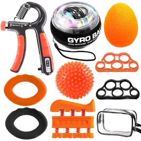 Hand Grip Strengthener Workout Kit (10Pcs) Hands Grip Strength Trainer, Forearm Gripper, Finger Exerciser Stretcher Wrist Ball, Stress Relief Ball for Men and Women, Injury Recovery