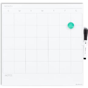U Brands Magnetic Dry Erase Wall Calendar Board, 14"x14", Black Metal Frame, includes Magnets and Marker
