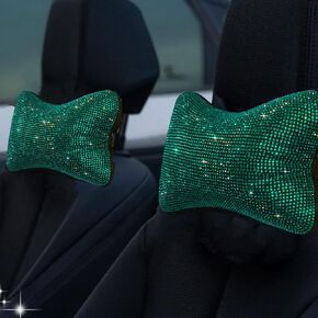 2Pcs Car Neck Pillow Bling Headrest Neck Support,Crystal Rhinestone Car Pillow for Driver,Diamond Auto Seat Headrest Cushion Travel Pillow