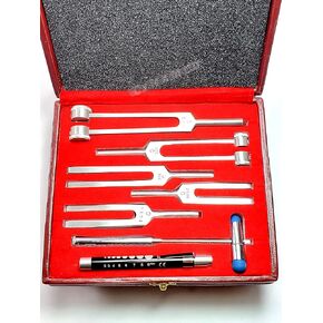 CYNAMED USA Tuning Fork Set of 6 Medical Surgical Diagnostic Instruments Plus Buck Hammer in Hard Case