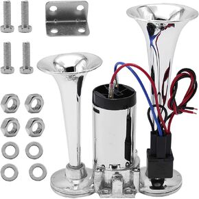 600DB Air Horn Kit 12V Dual Trumpets Super Loud Air Horn Speaker with Air Compressor for Boat Truck Train Motorcycle
