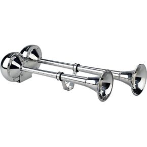 Wolo (125) The Dominator Stainless Steel Dual Trumpet Marine Horns - 12 Volt, Low and High Tone (125-12), Chrome