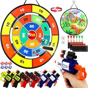 VATOS 29 Inches Dart Board Shooting Game Set - Hanging Double Sided Dinosaur Target Shooitng Board Game with 6 Toy Gun 20 Soft Form Darts, Indoor Outdoor Garden Party Games Toys for 3-7 Years Old Kids