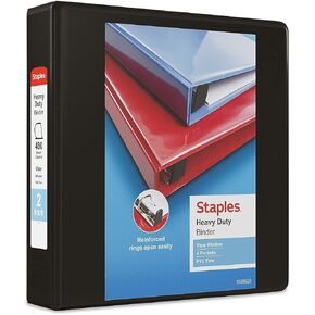 Staples 82679 Heavy Duty 2-Inch 3-Ring View Binder Black (24684)