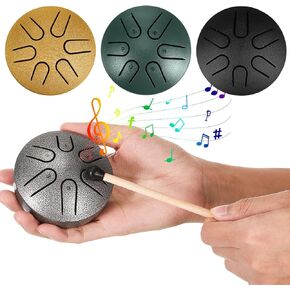 4 قطع طبلة لسان فولاذية للجيب مقاس 3 بوصات و6 ملاحظات براميل يدوية صغيرة هدايا موسيقية صغيرة خالية من القلق مع مطارق الطبل وملصقات الملاحظات للمبتدئين والبالغين والأطفال واليوجا التأمل، 4 ألوان in Kuwait