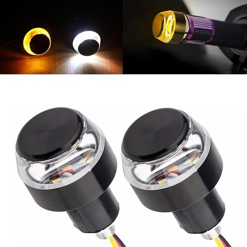 2 PCS Motorcycle Handlebar LED Status Light, 12V Two-color White to Yellow Daytime Running Light Turn Signal, Accelerator Handle Edge Warning Signal Light, Universal for Motorcycles (Black) in Saudi Arabia