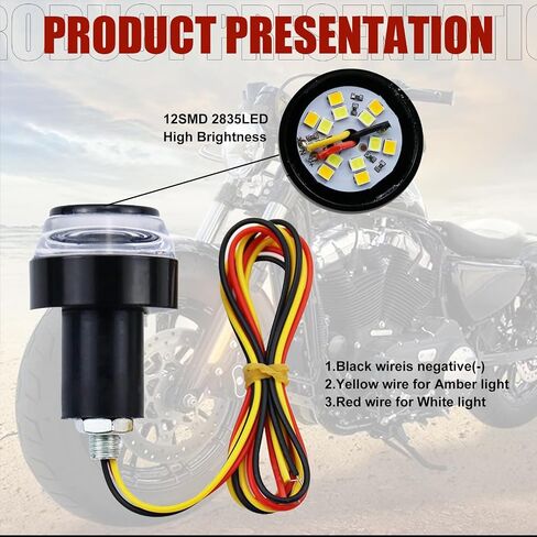 2 PCS Motorcycle Handlebar LED Status Light, 12V Two-color White to Yellow Daytime Running Light Turn Signal, Accelerator Handle Edge Warning Signal Light, Universal for Motorcycles (Black) in Saudi Arabia