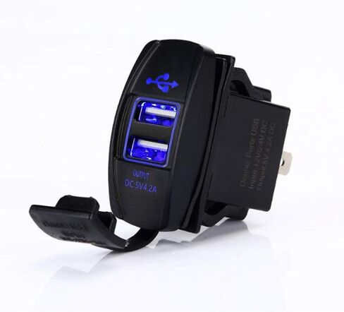 Switchtec 4.2 AMPS-Fast Dual USB Charger Rocker Switch Style Blue LED بإضاءة خلفية للقوارب، جنبًا إلى جنب، مركبات الطرق الوعرة، المركبات الترفيهية in Kuwait