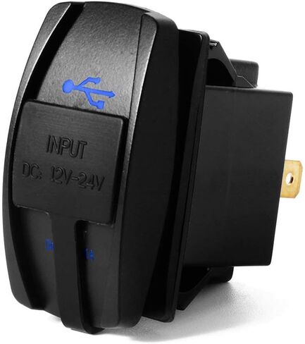 Switchtec 4.2 AMPS-Fast Dual USB Charger Rocker Switch Style Blue LED بإضاءة خلفية للقوارب، جنبًا إلى جنب، مركبات الطرق الوعرة، المركبات الترفيهية in Kuwait