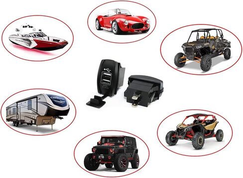 Switchtec 4.2 AMPS-Fast Dual USB Charger Rocker Switch Style Blue LED بإضاءة خلفية للقوارب، جنبًا إلى جنب، مركبات الطرق الوعرة، المركبات الترفيهية in Kuwait