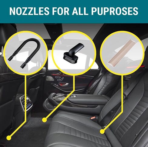 مكنسة كهربائية للسيارة من كارايم - ملحقات السيارة - مكنسة سيارة محمولة صغيرة بقوة 12 فولت مع ملحقات، سلك وحقيبة بطول 16 قدم - مجموعة تفصيلية أساسيات للسفر، تخييم RV in Kuwait