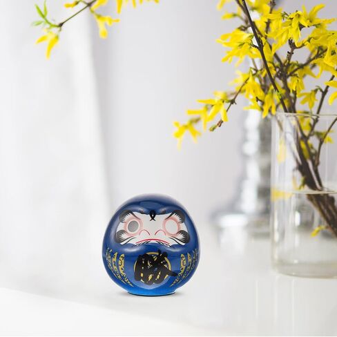 HOMSFOU Japanese Daruma Doll 6cm Ceramics Mini Daruma Zen Statue Ochoko Daruma Collectible Figurine Good Luck Ornament for Home Table Car Interior Decoration Blue in Saudi Arabia