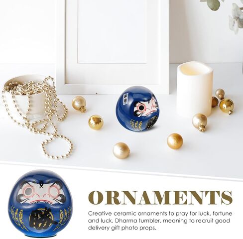 HOMSFOU Japanese Daruma Doll 6cm Ceramics Mini Daruma Zen Statue Ochoko Daruma Collectible Figurine Good Luck Ornament for Home Table Car Interior Decoration Blue in Saudi Arabia