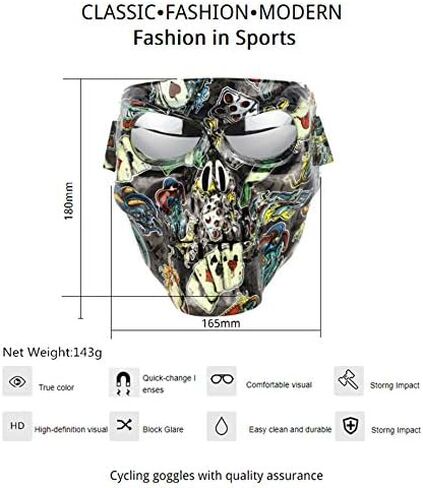 Motorbike Off-Road Riding Goggles Glasses with Skull Face Mask - for Tactical Helmet M88,MICH Motorcycle Open Face Helmet - for Spooky Decor Halloween Mask Cos Mask in Saudi Arabia