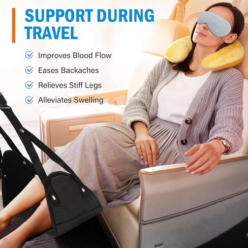 Velamo Airplane Footrest Upgrade Foot Hammock Airplane for Airplane Office Bus Travel with Sleep mask Airplane Travel Accessories, Airplane Essentials Reduce Swelling and Soreness in Kuwait