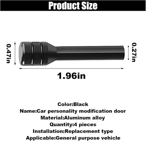 4PCS Car Door Lock Knobs, 1.96×0.47 Inch Door Lift Bolt Auto Inner Door Pull Pins, Aluminum Alloy Door Lock Cover Decor, Universal Car Accessories for Most Cars, Trucks (Black) in Kuwait