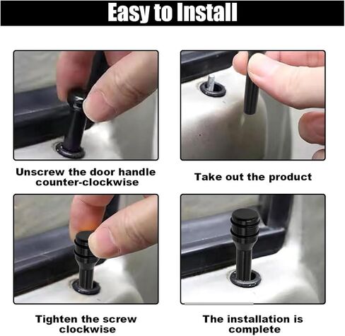 4PCS Car Door Lock Knobs, 1.96×0.47 Inch Door Lift Bolt Auto Inner Door Pull Pins, Aluminum Alloy Door Lock Cover Decor, Universal Car Accessories for Most Cars, Trucks (Black) in Kuwait
