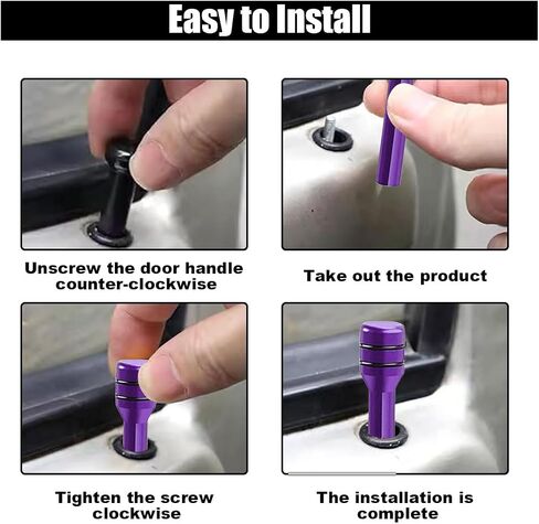 4PCS Car Door Lock Knobs, 1.96×0.47 Inch Door Lift Bolt Auto Inner Door Pull Pins, Aluminum Alloy Door Lock Cover Decor, Universal Car Accessories for Most Cars, Trucks (Black) in Kuwait