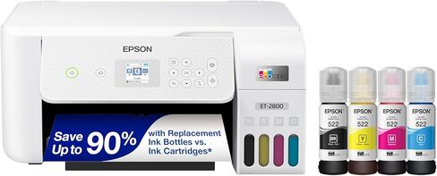 طابعة Epson EcoTank ET-2800 اللاسلكية الملونة الكل في واحد Supertank الخالية من الخرطوشة مع المسح الضوئي والنسخ. ضمان محدود كامل لمدة عام واحد - أبيض (القسط المتجدد) in Kuwait