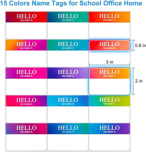 345 قطعة من ملصقات بطاقات الاسم، علامات أسماء ملونة مقاس 3 × 2، ملصقات Hello My Name 15 لونًا، Hello My Name is علامة اسم للحفلات والعائلة والمنزل والمكتب والمدرسة، وعصا فارغة على ملصقات أسماء الرعاية النهارية in Kuwait