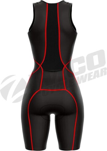 بدلة سباحة Zimco Elite النسائية المضغوطة للترايثلون سكين ريسنج ثلاثية قصيرة (أسود/أحمر، كبير) in Kuwait