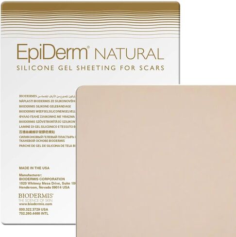 صفائح Epi-Derm الكبيرة، صفائح جل السيليكون للندبات، مثالية للعمليات القيصرية، شد البطن، ندبات استئصال الرحم وجراحة القلب - صفائح الندبات عالية الجودة، قابلة لإعادة الاستخدام، 11 × 15.75 بوصة - طبيعية in Kuwait