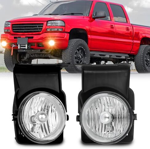 Fog Lights Assembly Replacement for 2003-2006 GMC Sierra 1500 2500 3500 Fog Lamps with H10 12V 45W Halogen Bulbs,Wiring Harness and Switch(Clear Lens) in Kuwait