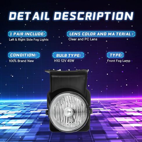 Fog Lights Assembly Replacement for 2003-2006 GMC Sierra 1500 2500 3500 Fog Lamps with H10 12V 45W Halogen Bulbs,Wiring Harness and Switch(Clear Lens) in Kuwait