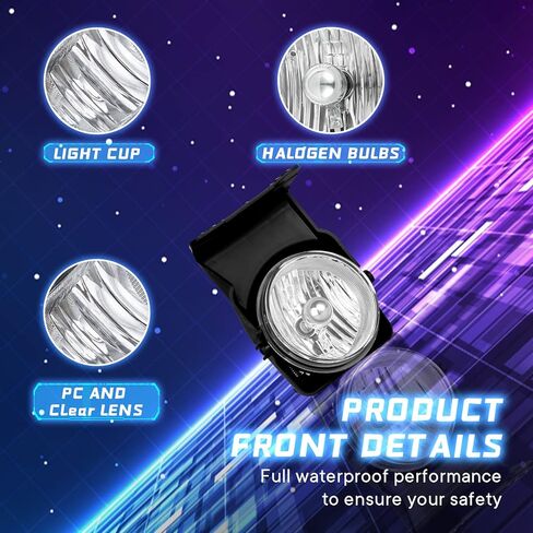 Fog Lights Assembly Replacement for 2003-2006 GMC Sierra 1500 2500 3500 Fog Lamps with H10 12V 45W Halogen Bulbs,Wiring Harness and Switch(Clear Lens) in Kuwait