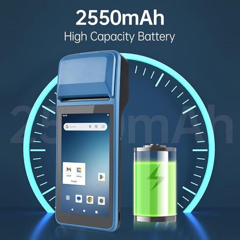 Bisofice 4G يده PDA POS Android 11.0 طابعة إيصالات 2 جيجابايت + 16 جيجابايت، كاميرا 5 متر، ماسح باركود 1D 2D، اتصال شبكة كامل Wifi/Gps/BT/4G، شاشة لمس 5 بوصات عرض 58 مم طباعة ملصقات حرارية in Kuwait