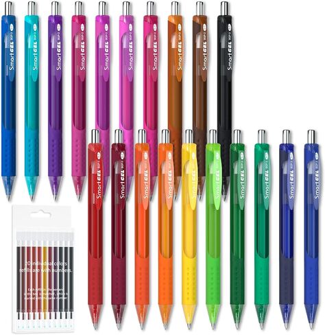 Smart Color Art 40 Pack Set, 20 Colored Gel Pens With 20 Matched Refills, Medium Point Retractable Gel Ink Pens With Comfortable Grip, Great for Journal Notebook Planner in School Office in Kuwait