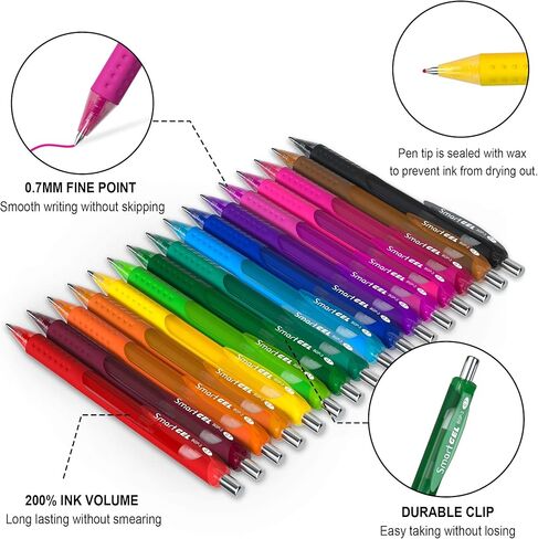 Smart Color Art 40 Pack Set, 20 Colored Gel Pens With 20 Matched Refills, Medium Point Retractable Gel Ink Pens With Comfortable Grip, Great for Journal Notebook Planner in School Office in Kuwait