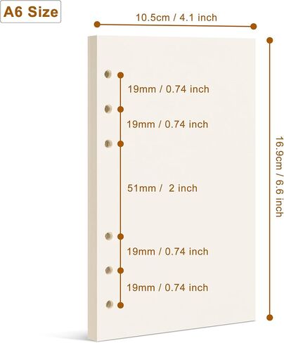 A6 Blank Paper, A6 Refill Paper, 6 Holes Pouched Loose Leaf Paper for A6 Filofax Personal Binder Planner, 80 Sheets/160 Blank Pages, 4.1 x 6.6 inches, Beige (2) in Kuwait