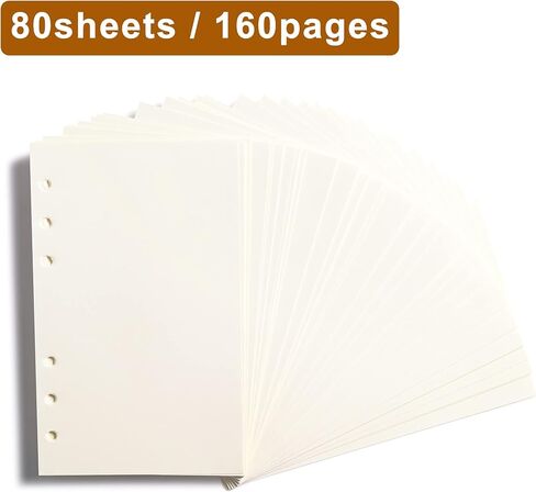 A6 Blank Paper, A6 Refill Paper, 6 Holes Pouched Loose Leaf Paper for A6 Filofax Personal Binder Planner, 80 Sheets/160 Blank Pages, 4.1 x 6.6 inches, Beige (2) in Kuwait