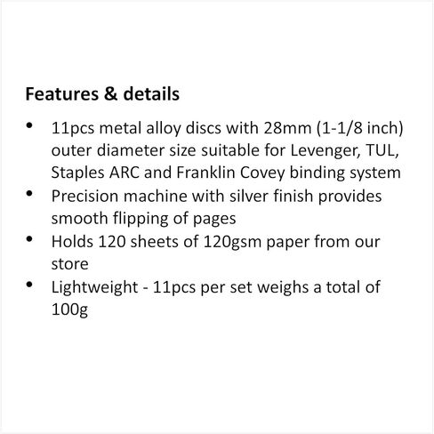 أقراص لنظام Discbound لدفاتر الملاحظات والمخططات والمجلات، سبيكة معدنية 28 مم، 11 قطعة - فضي in Kuwait