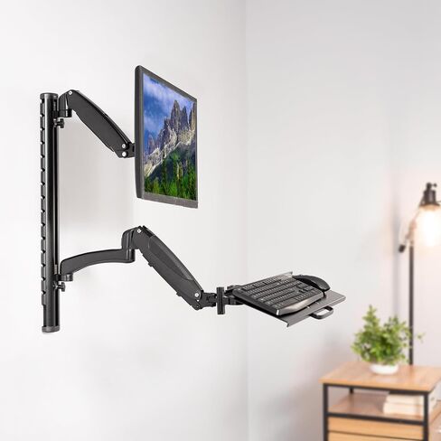 VIVO Black Sit-Stand Wall Mount Counterbalance Height Adjustable Monitor and Keyboard Workstation for Screens up to 27 inches STAND-SIT1K in Saudi Arabia