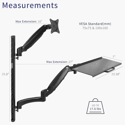 VIVO Black Sit-Stand Wall Mount Counterbalance Height Adjustable Monitor and Keyboard Workstation for Screens up to 27 inches STAND-SIT1K in Saudi Arabia