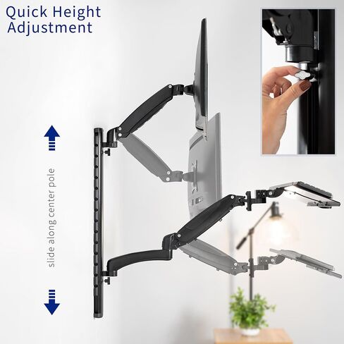 VIVO Black Sit-Stand Wall Mount Counterbalance Height Adjustable Monitor and Keyboard Workstation for Screens up to 27 inches STAND-SIT1K in Saudi Arabia