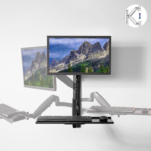 VIVO Black Sit-Stand Wall Mount Counterbalance Height Adjustable Monitor and Keyboard Workstation for Screens up to 27 inches STAND-SIT1K in Saudi Arabia