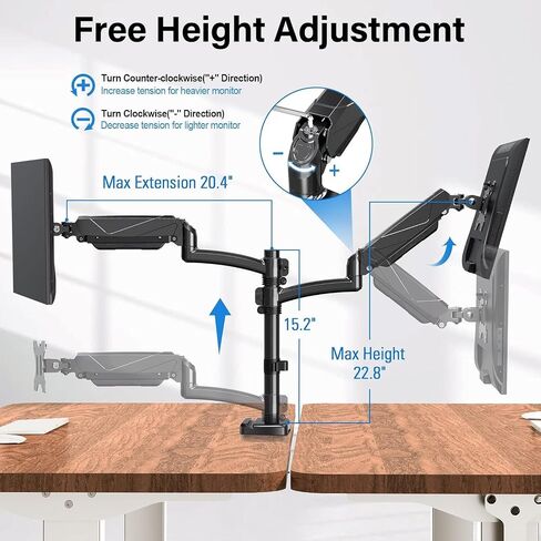 MOUNTUP Dual Monitor Stand, Height Adjustable Monitor Desk Mount, Gas Spring Monitor Arm for Two 17-32 Inch Screens, with C Clamp/Grommet Mounting Base, Holds 4.4-17.6 lbs per Arm, Max VESA 100x100mm in Saudi Arabia